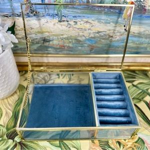Glass Jewelry Organizer Box Clear Keepsake Case with Gold Frame with Velvet Box